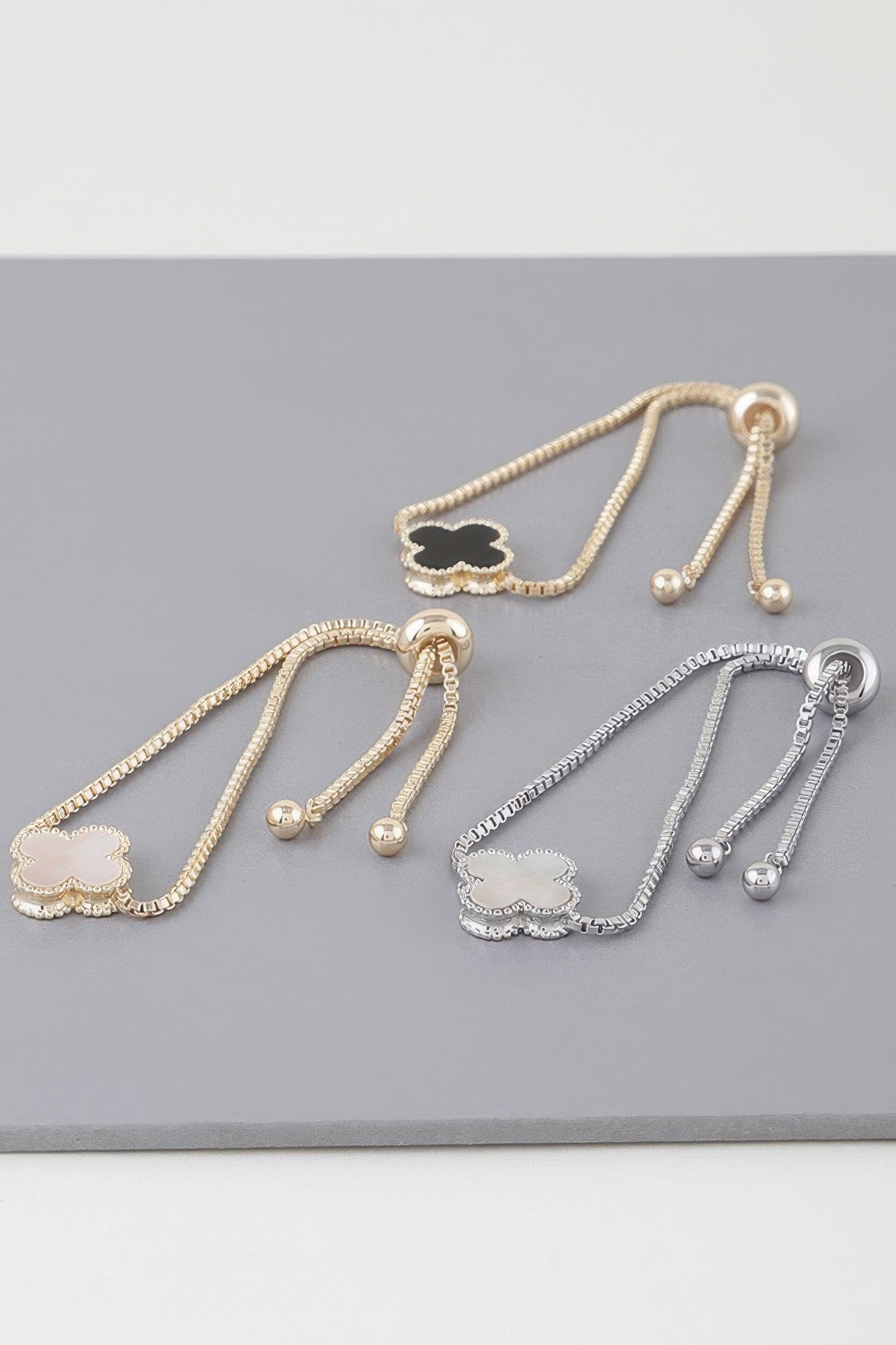 Stone Clover Box Chain Bracelet