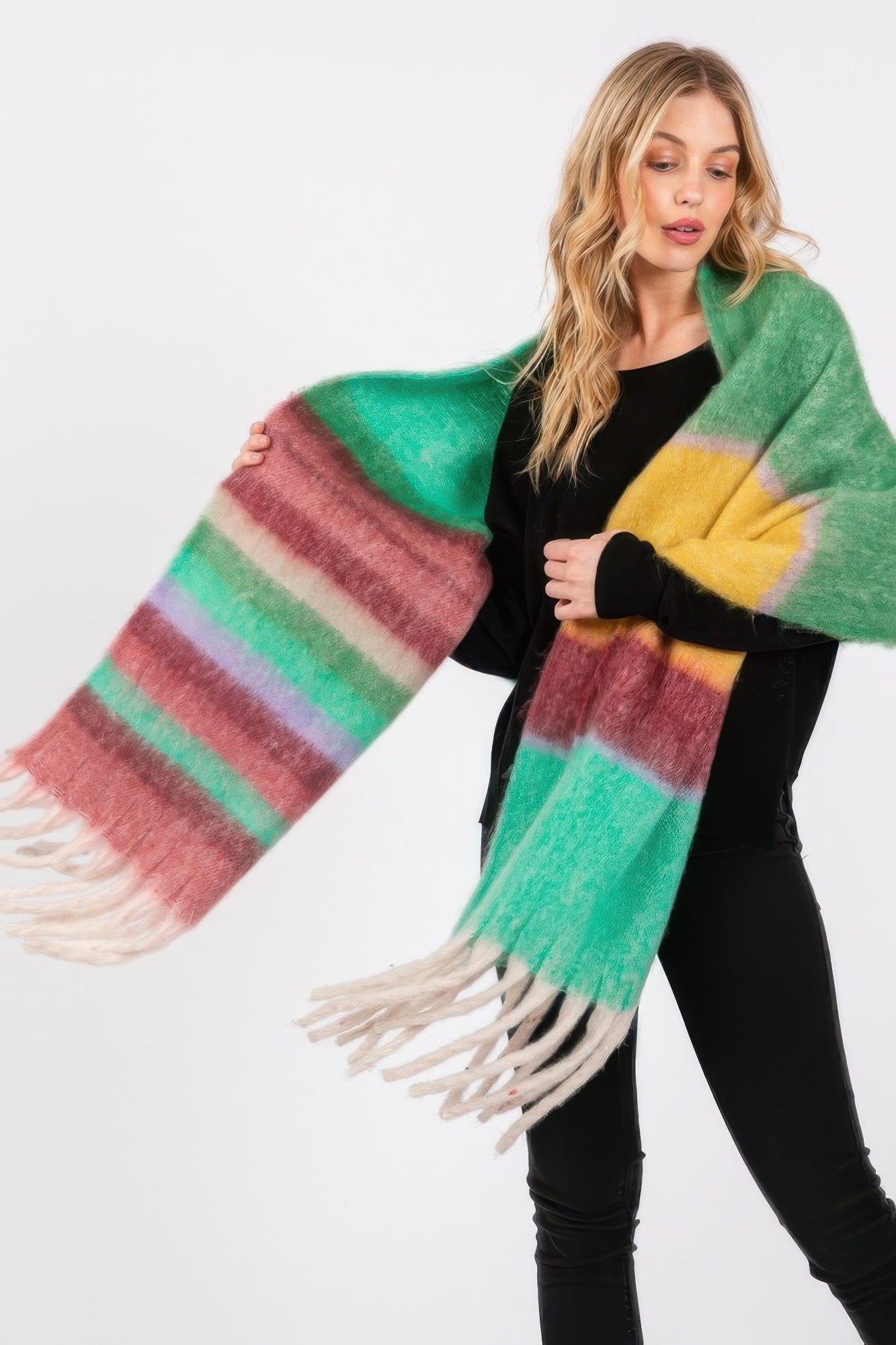 Brushed Multi Color Stripe Scarf