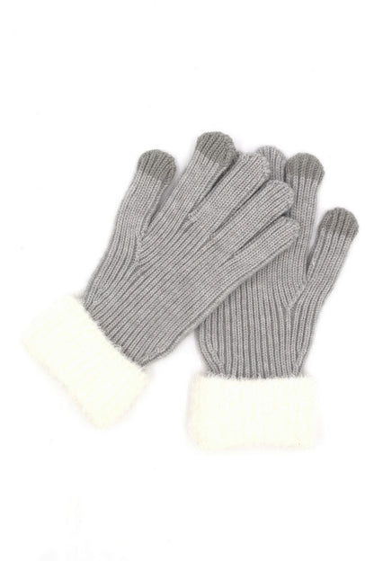 Faux Fur Cuff Smart Touch Knit Gloves