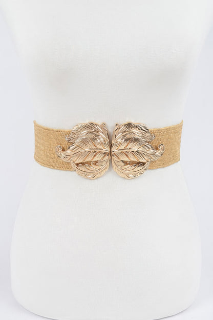 Leaf Metal Buckle Stretch Straw Belt