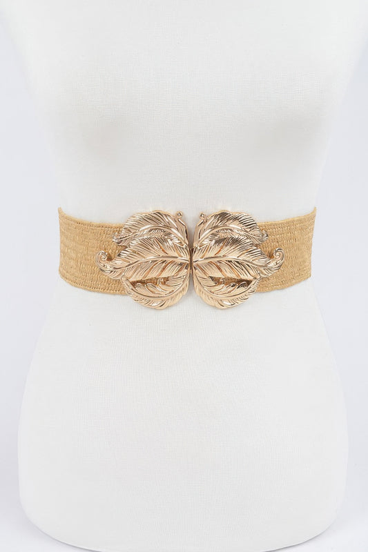 Leaf Metal Buckle Stretch Straw Belt