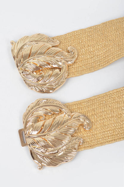 Leaf Metal Buckle Stretch Straw Belt