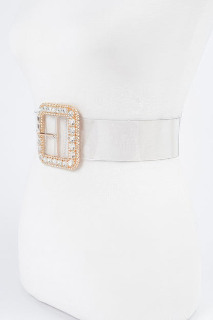Stone Metal Buckle Clear Plus Size Belt