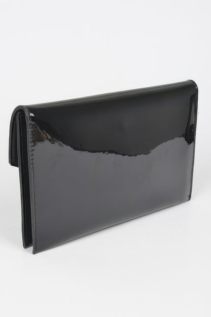 Enamel Faux Leather Metal Handle Flap Clutch