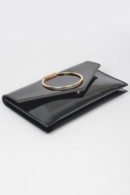 Enamel Faux Leather Metal Handle Flap Clutch