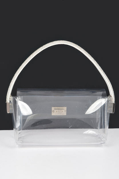Transparent Rhinestone Top Handle Flap Bag