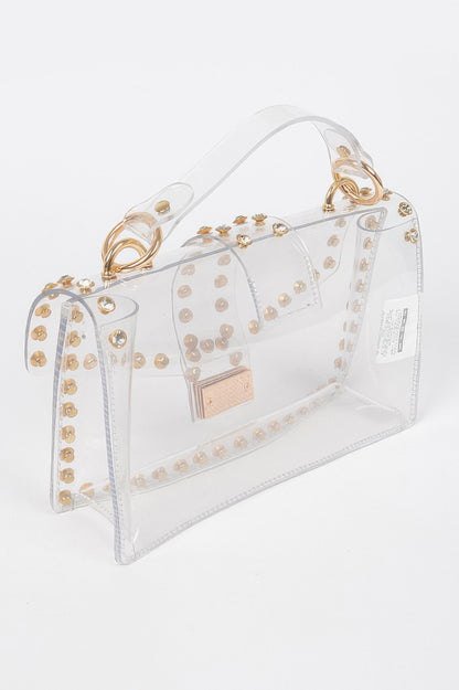 Rhinestone Studded Transparent Crossbody Bag