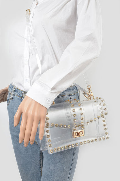 Rhinestone Studded Transparent Crossbody Bag