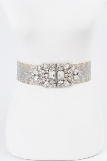 Multi Stone Metallic Straw Stretch Plus Size Belt