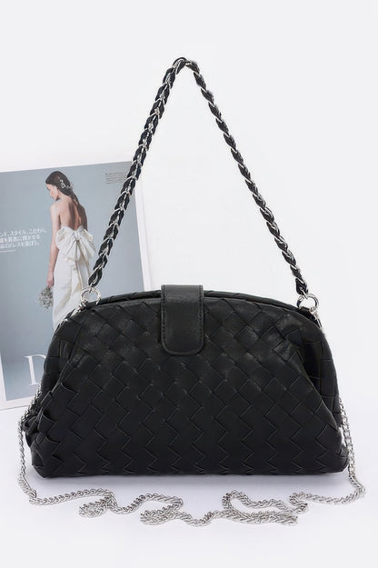 Faux Leather Braided Frame Shoulder Bag