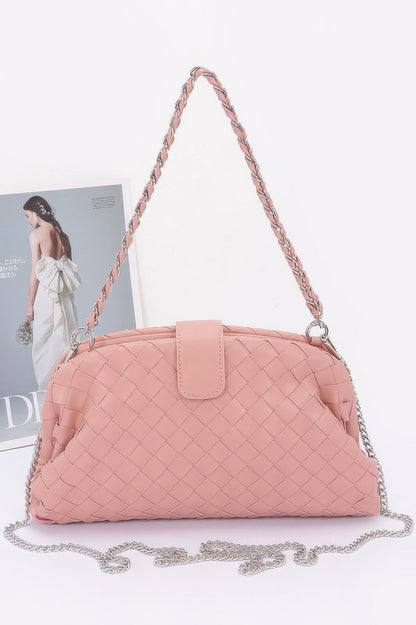 Faux Leather Braided Frame Shoulder Bag