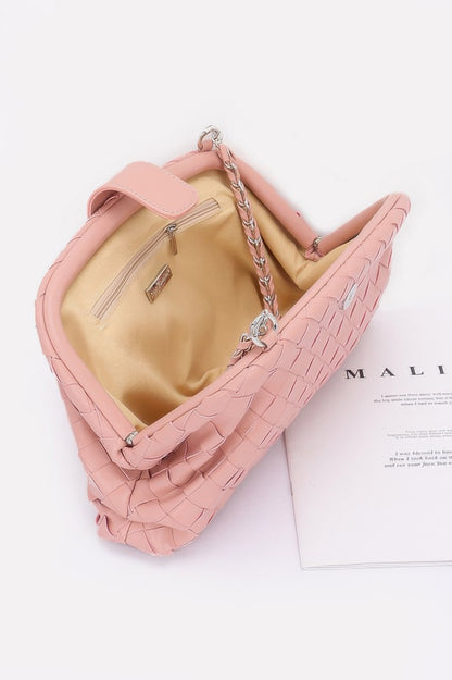 Faux Leather Braided Frame Shoulder Bag