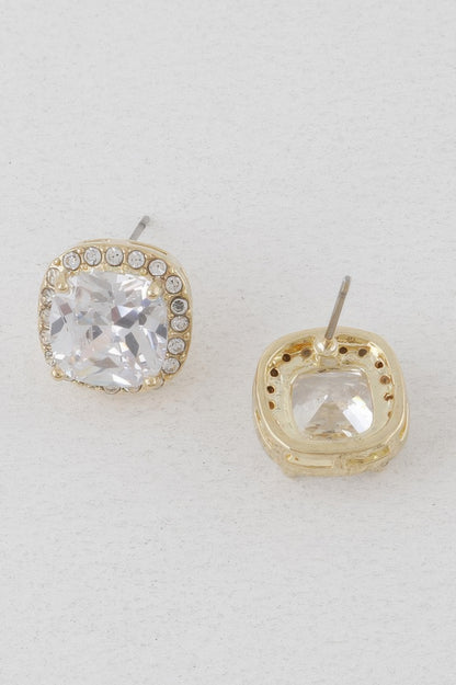 Rounded Square Rhinestone Earrings