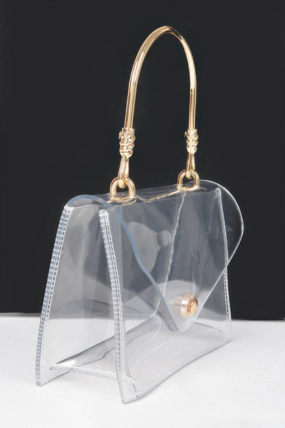 Transparent Metal Handle Flap Clutch