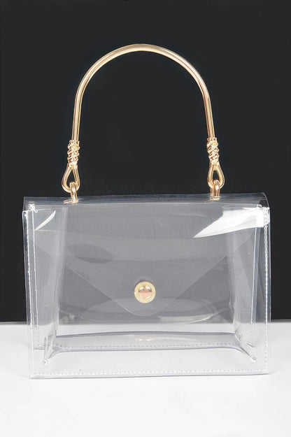 Transparent Metal Handle Flap Clutch