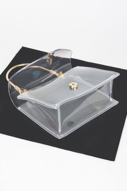 Transparent Metal Handle Flap Clutch