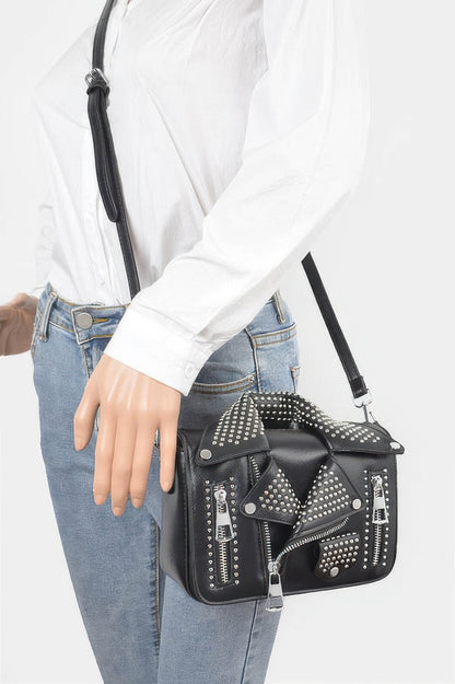 Faux Leather Metal Studded Jacket Clutch
