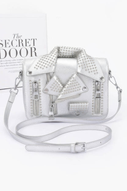 Faux Leather Metal Studded Jacket Clutch