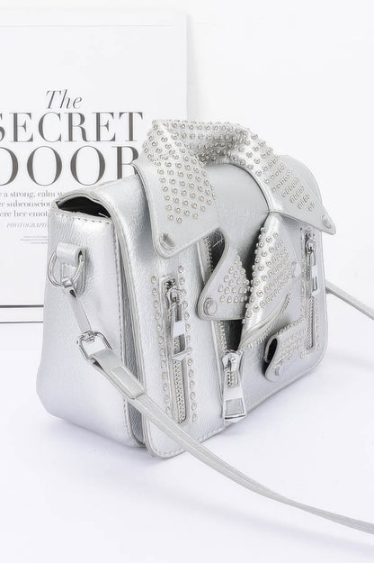 Faux Leather Metal Studded Jacket Clutch