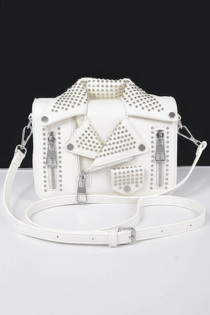Faux Leather Metal Studded Jacket Clutch
