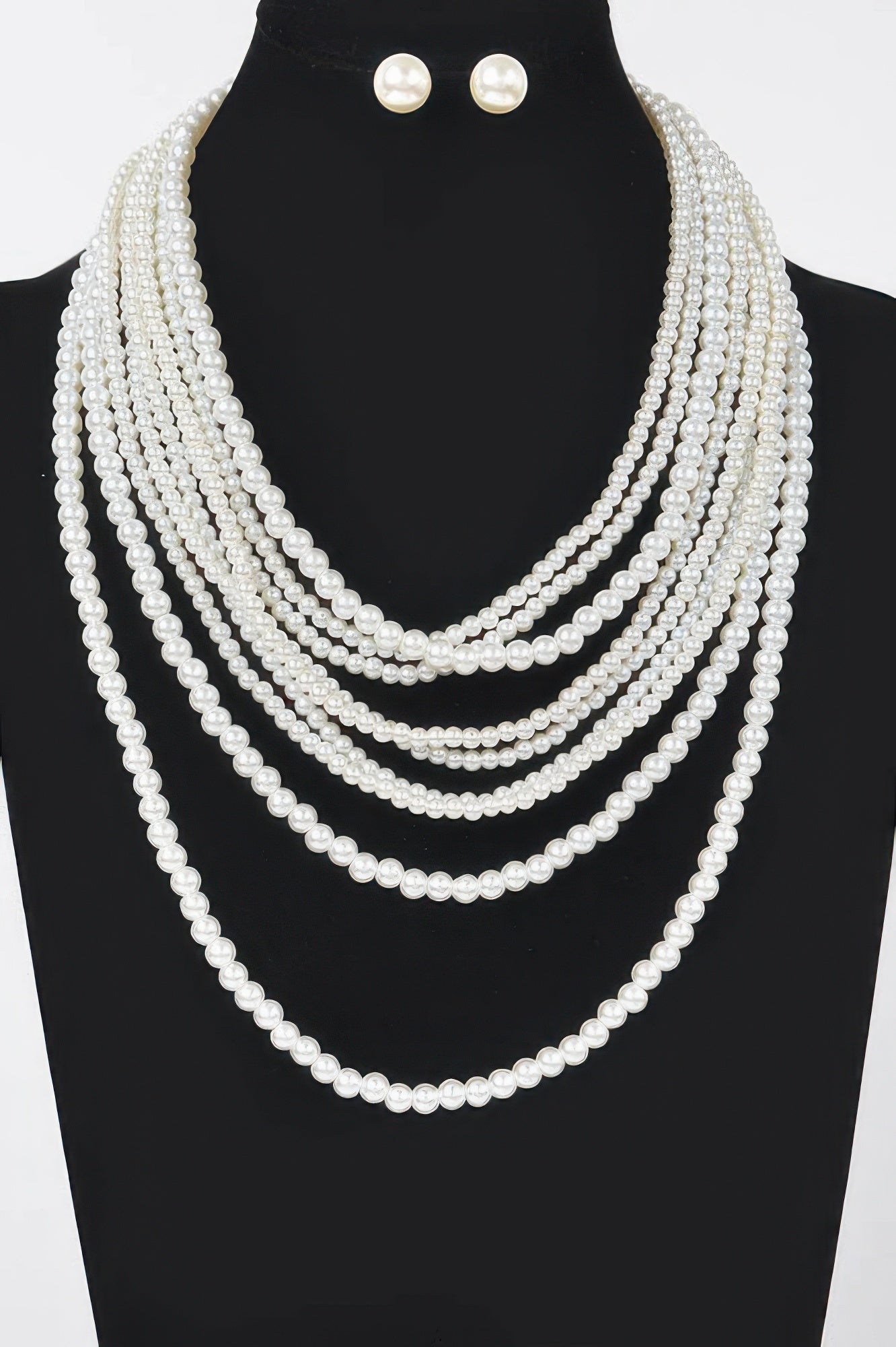 Multi Pearl Layered Necklace W/earring