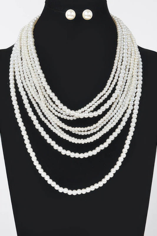 Multi Pearl Layered Necklace W/earring