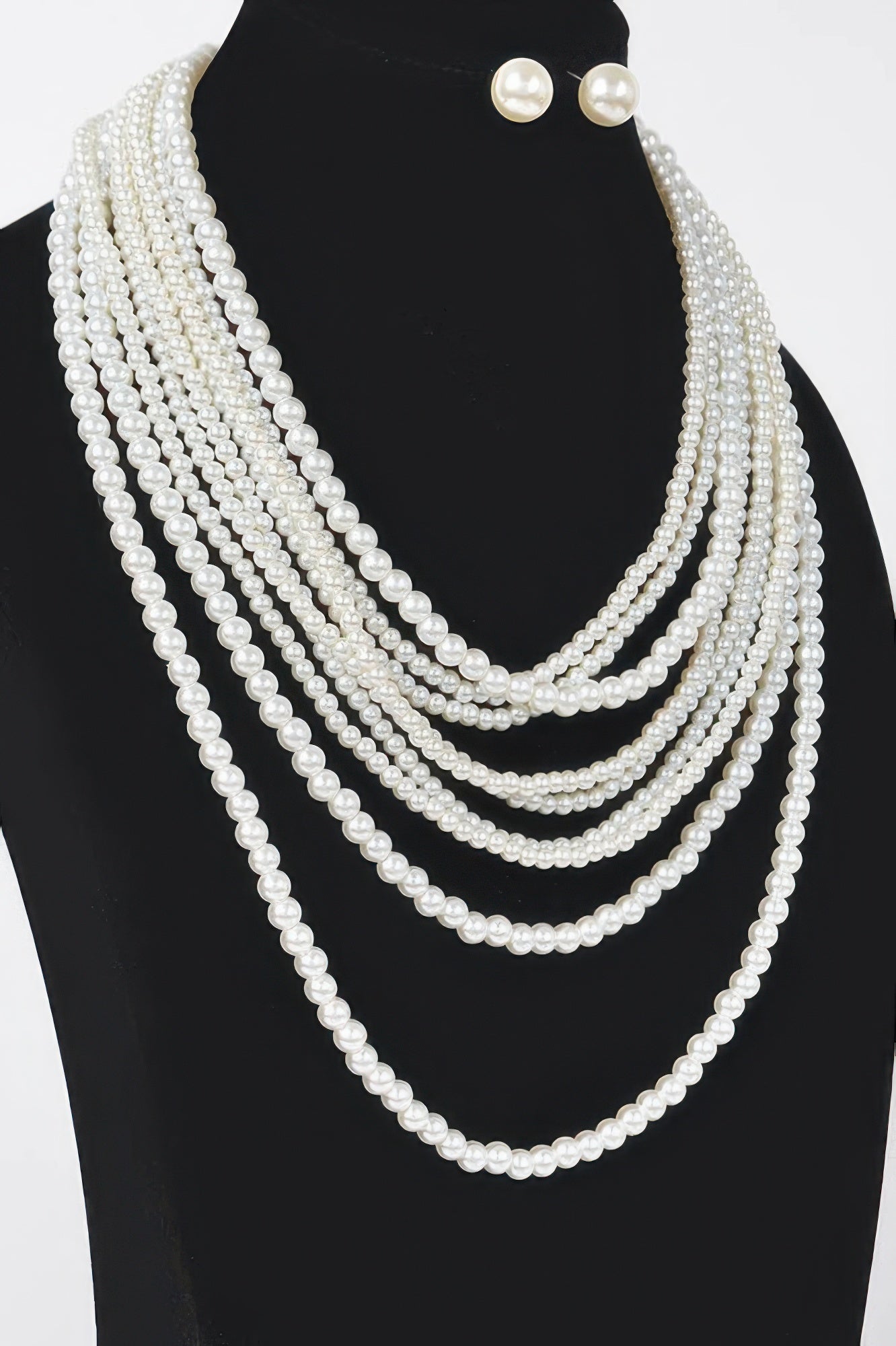 Multi Pearl Layered Necklace W/earring
