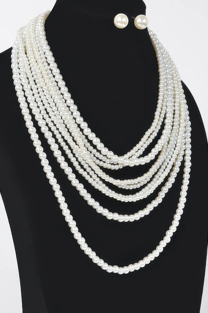 Multi Pearl Layered Necklace W/earring