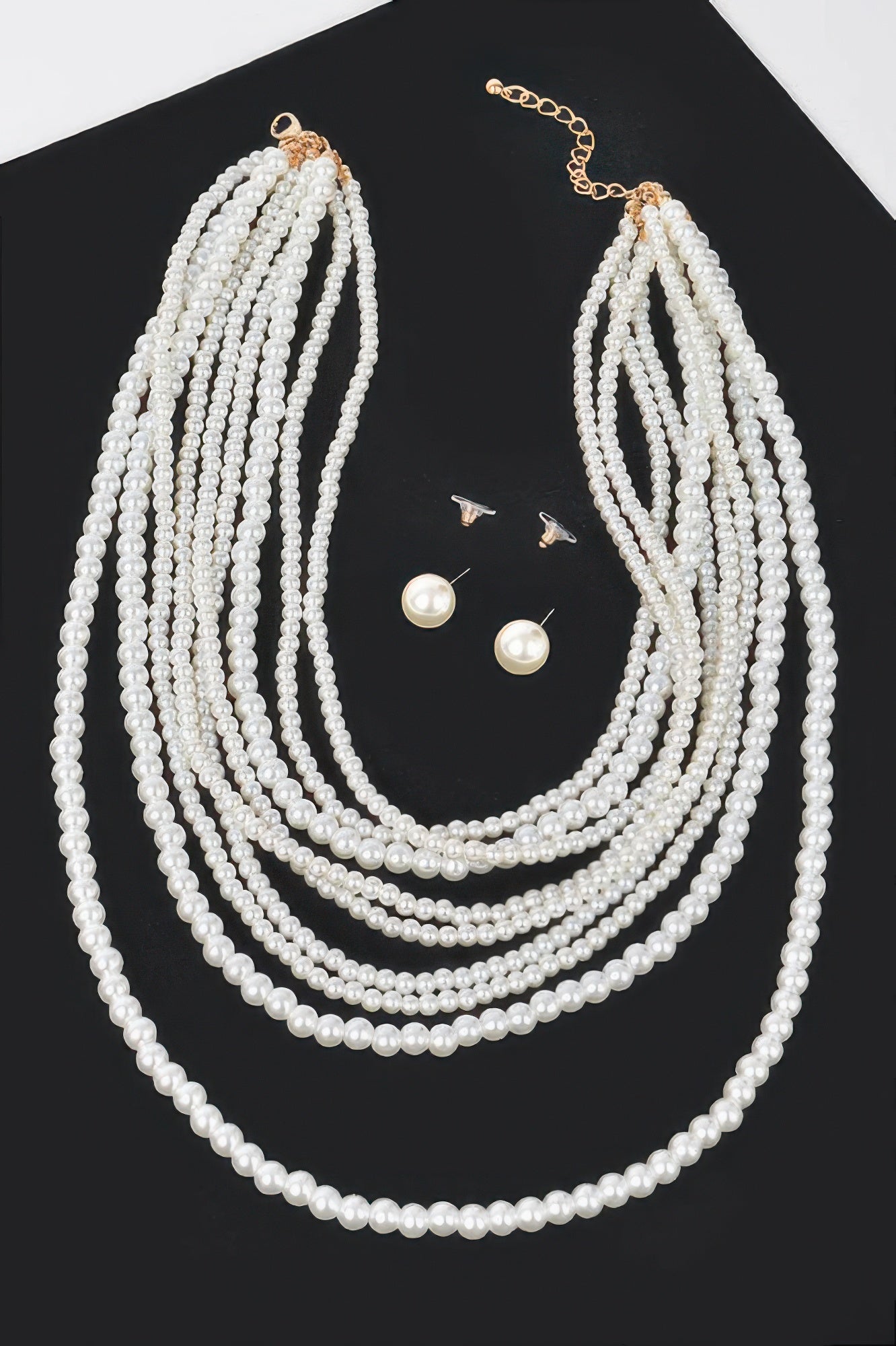 Multi Pearl Layered Necklace W/earring