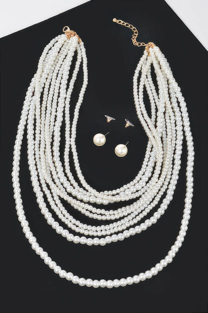 Multi Pearl Layered Necklace W/earring