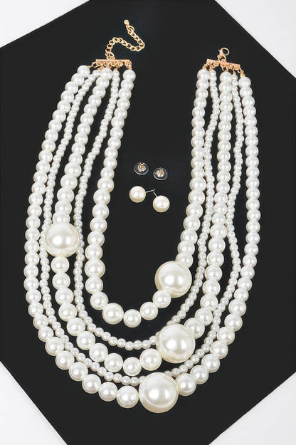 Multi Pearl Layered Necklace W/earring
