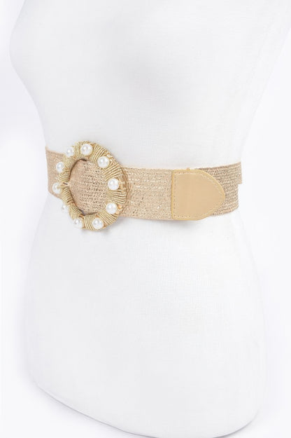Metallic Stretch Plus Size Belt Pearl Metal Bucklt