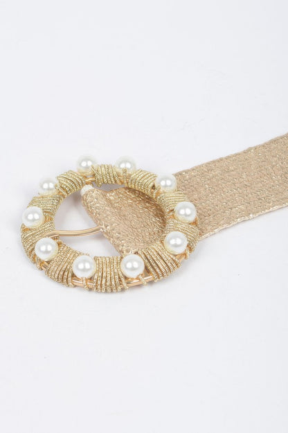 Metallic Stretch Plus Size Belt Pearl Metal Bucklt