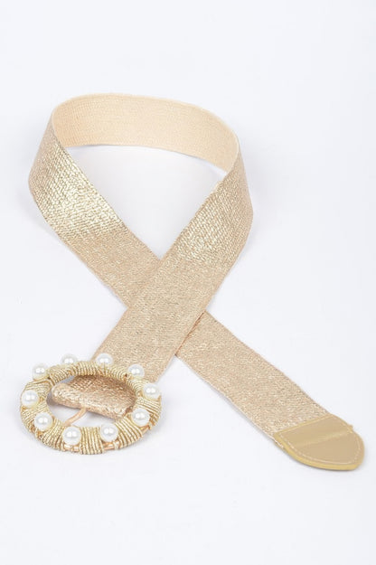 Metallic Stretch Plus Size Belt Pearl Metal Bucklt