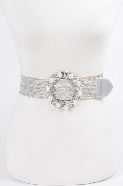 Metallic Stretch Plus Size Belt Pearl Metal Bucklt