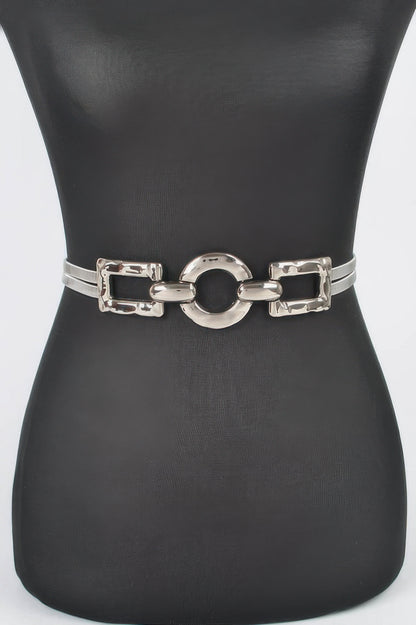 Hammered Metal Buckle Plus Size Stretch Belt