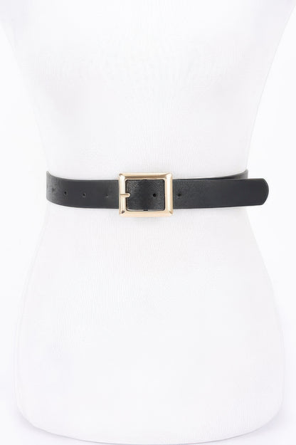 Simple Square Buckle Faux Leather Belt