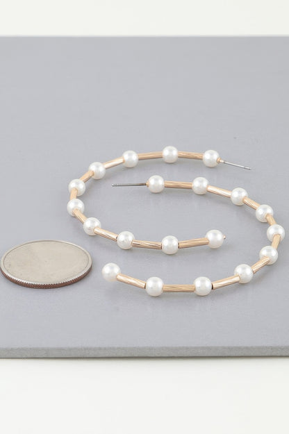 Twisted Pearl Open Hoop Earrings