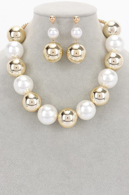 Faux Pearl And Ccb Ball Necklace