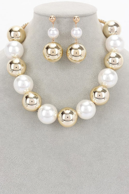 Faux Pearl And Ccb Ball Necklace