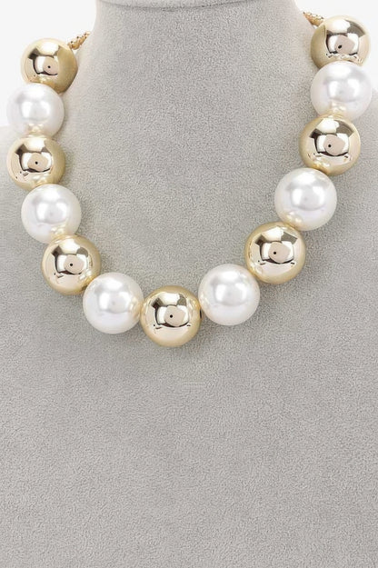 Faux Pearl And Ccb Ball Necklace