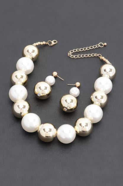 Faux Pearl And Ccb Ball Necklace