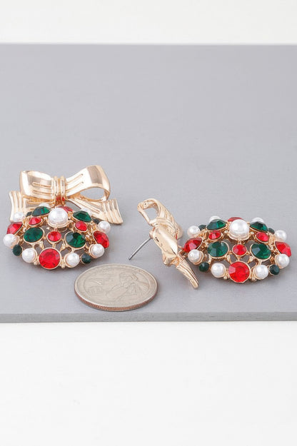 Bejeweled Ribbon Ornament Earrings