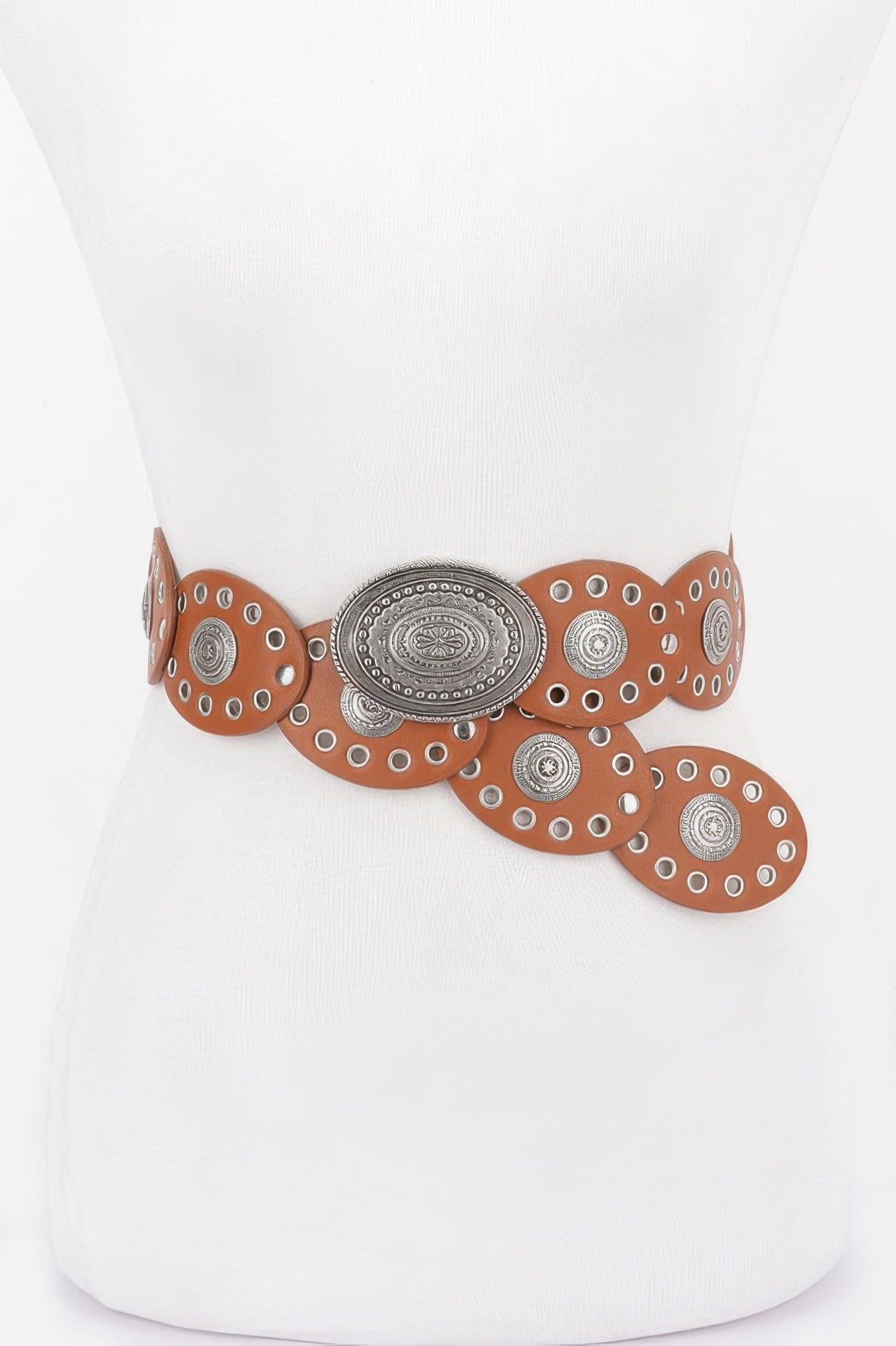 Faux Leather Oval Shape Vintage Belt