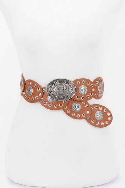 Faux Leather Oval Shape Vintage Belt