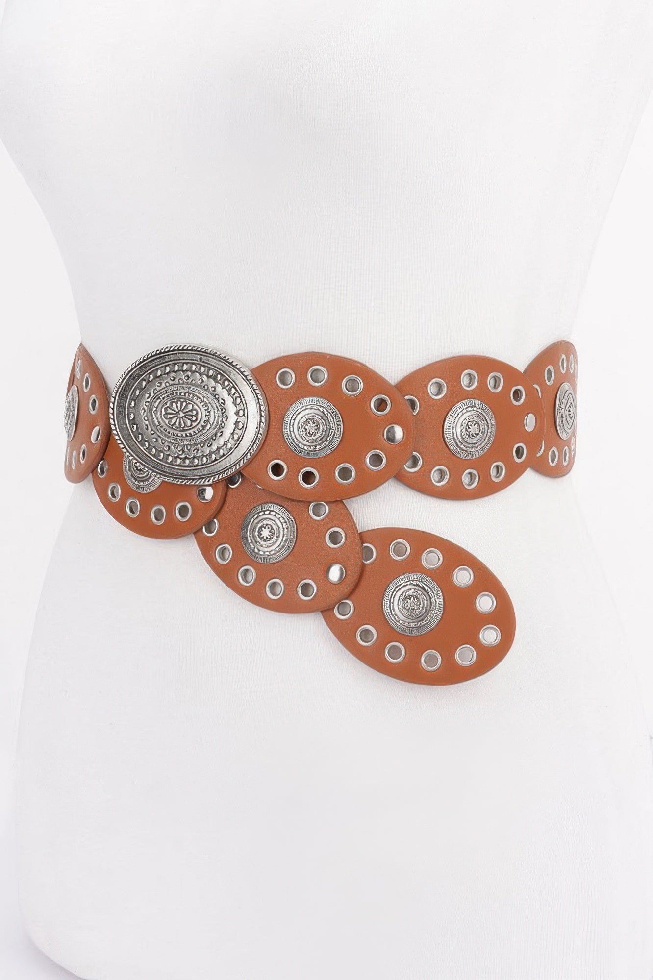 Faux Leather Oval Shape Vintage Belt