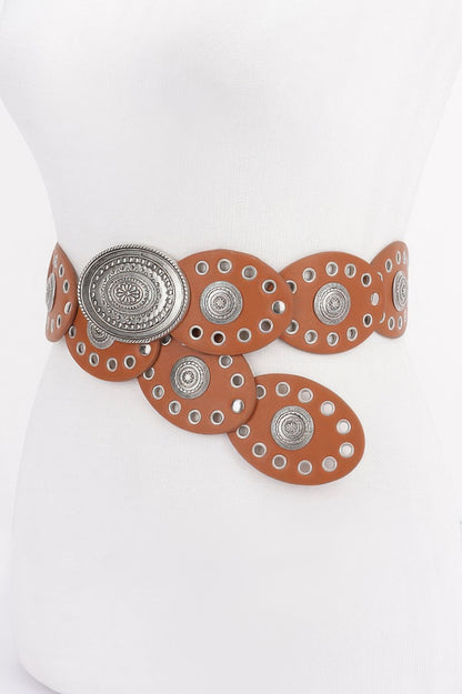 Faux Leather Oval Shape Vintage Belt