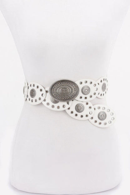 Faux Leather Oval Shape Vintage Belt