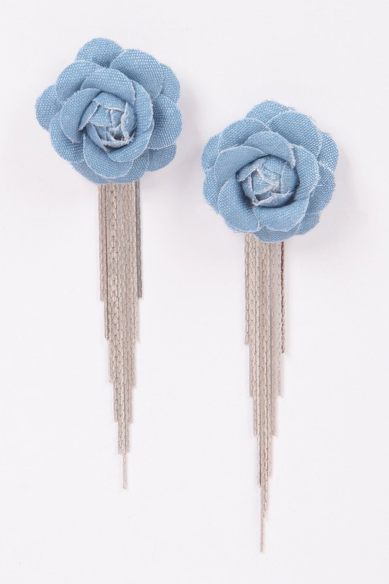 Denim Flower Metal Fringe Earring