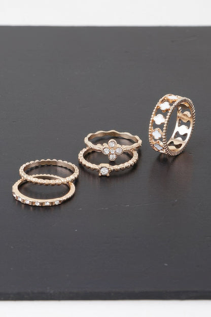 Multi Jewel Clover Ring Set